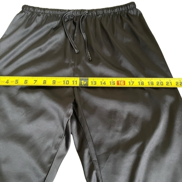 Feather Trimmed Black Satin Pajama Pants Bottoms Elastic Waist Drawstring Sz M - Picture 14 of 16